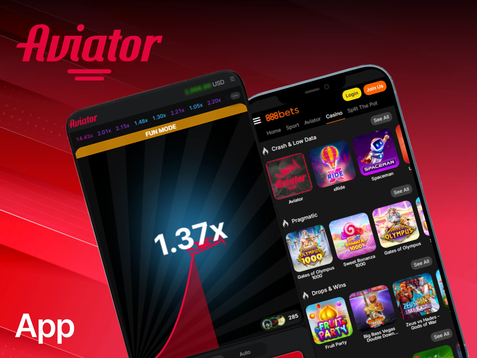 Download the 888bets app to play Aviator on your mobile device.