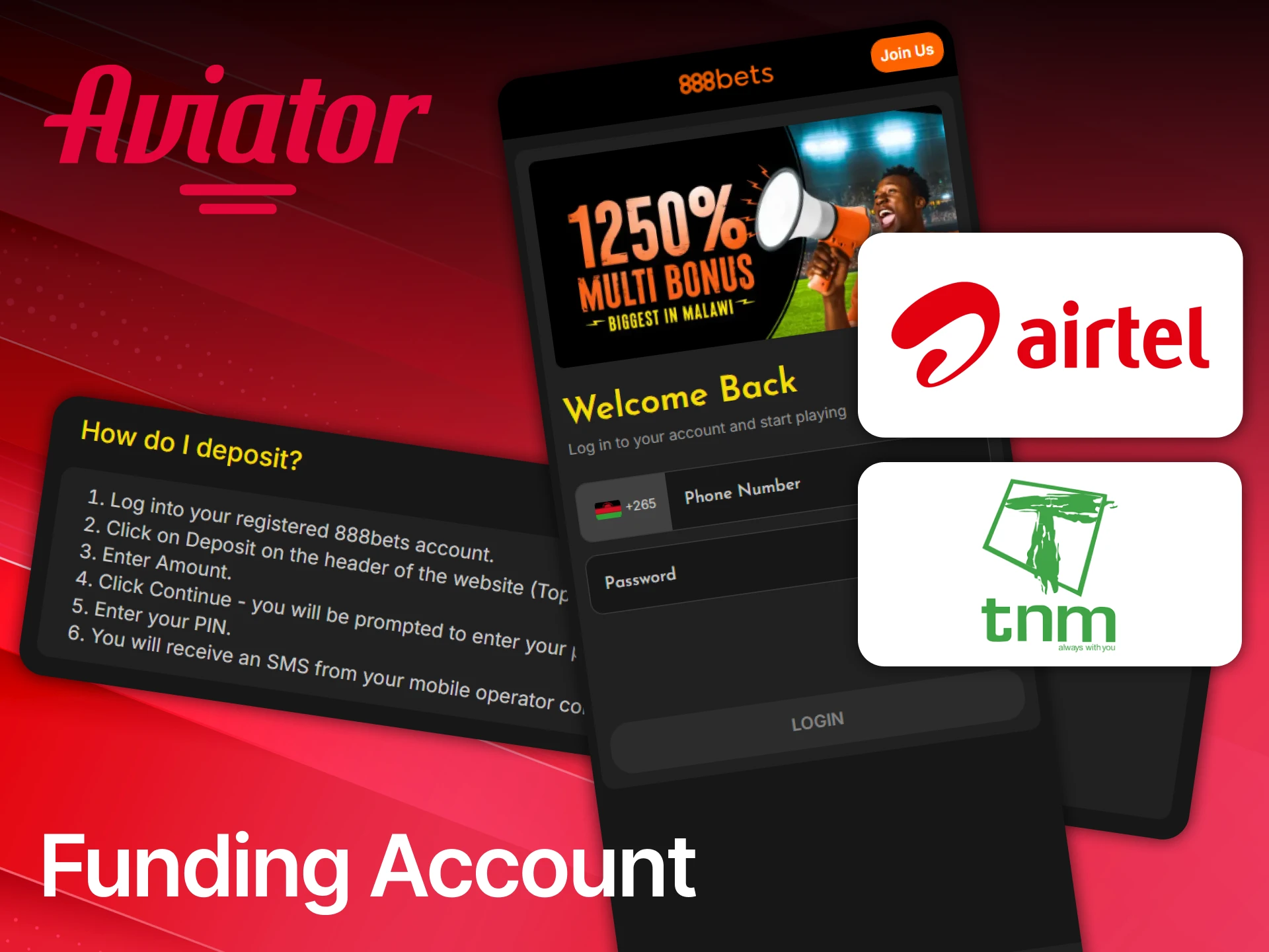 See how to access funding your 888bets account for the Aviator game.