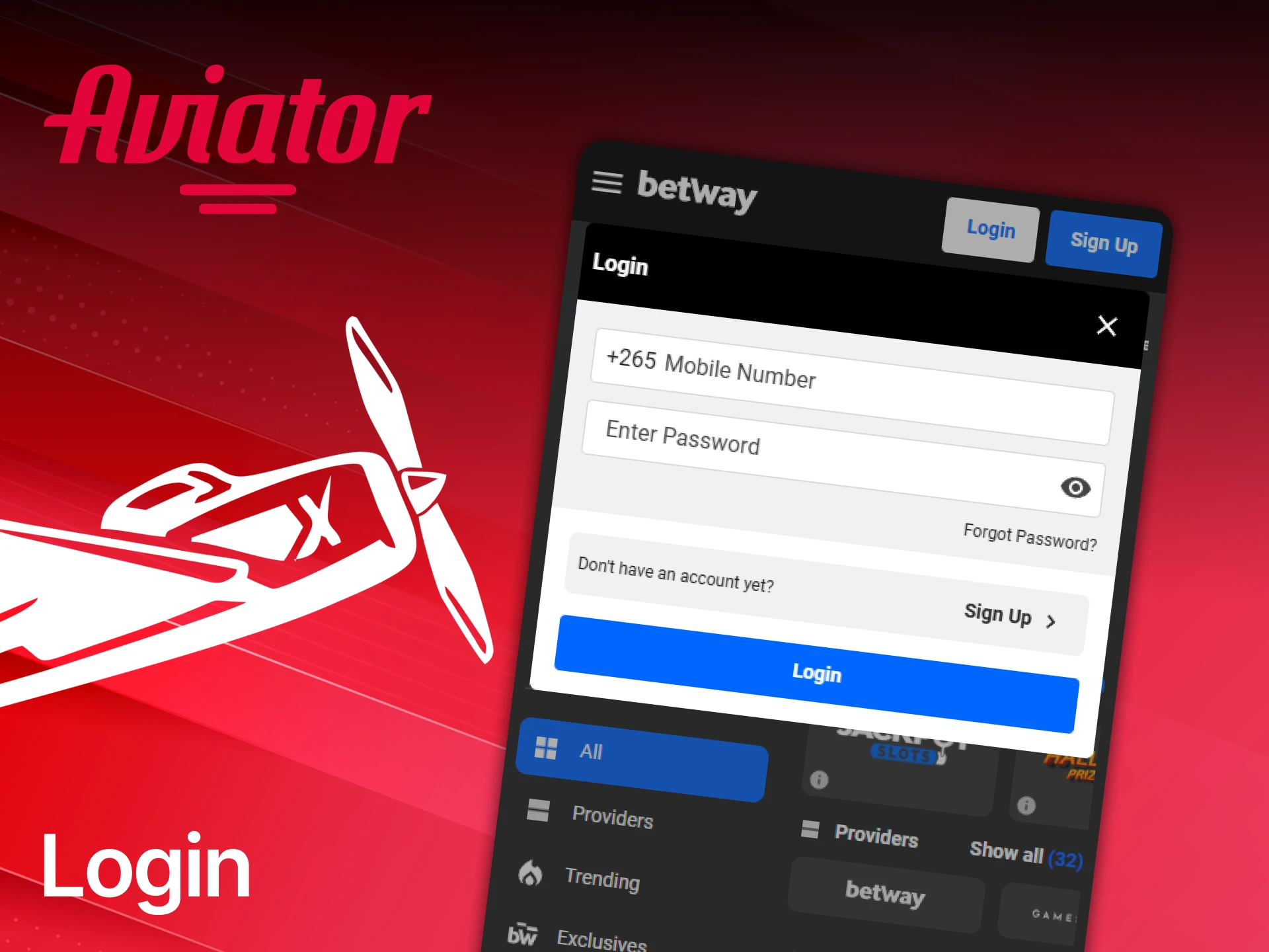 Use the simple steps to log in to Betway and access Aviator game.