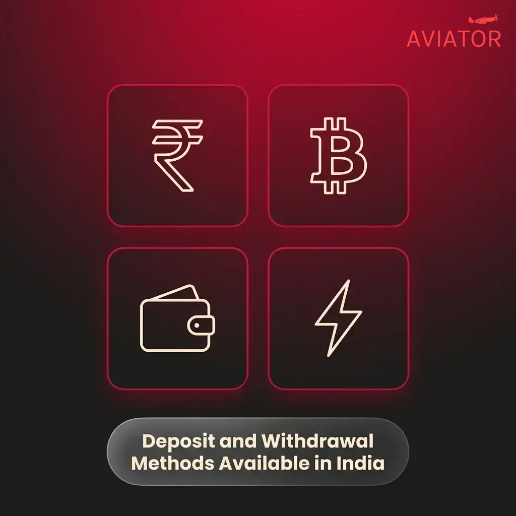 Indian casino deposit methods including UPI, PhonePe, Paytm, GPay, Net Banking, and crypto options for Aviator players