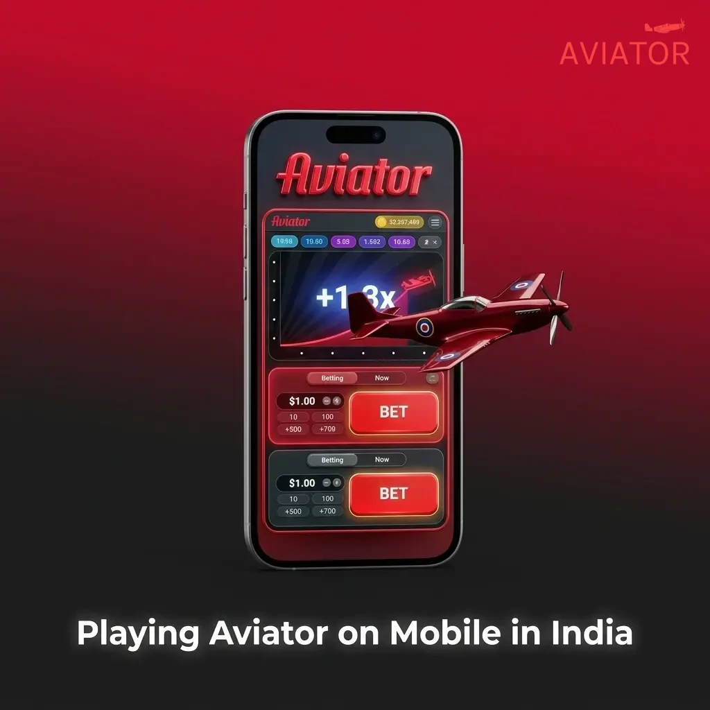 Mobile phone displaying Aviator crash game on a casino app in India with touch controls and smooth gameplay