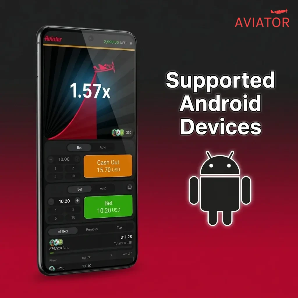 Android devices compatible with Aviator app across budget, mid-range, and flagship tiers including Samsung, Redmi, and OnePlus models