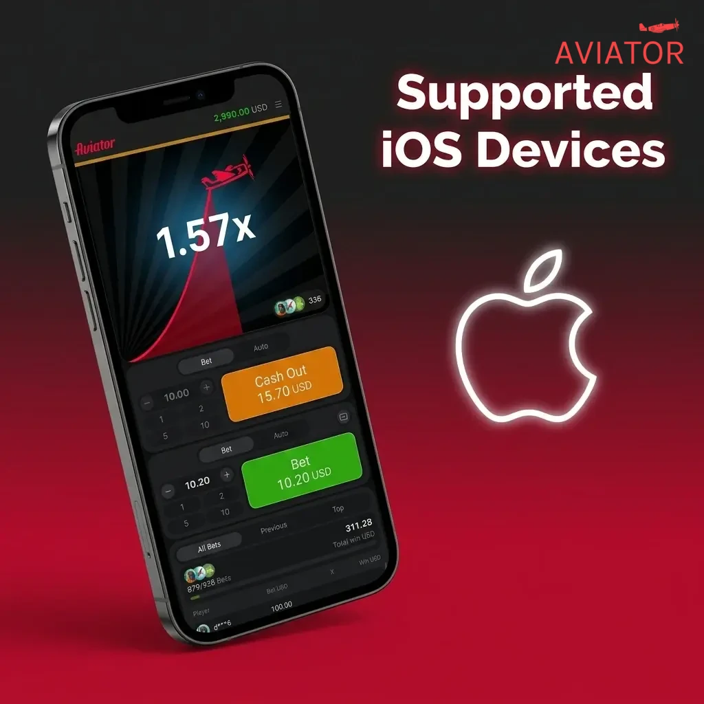 List of supported iOS devices for Aviator app including iPhone SE, iPhone 12 to 15 series, and iPad models running iOS 12+