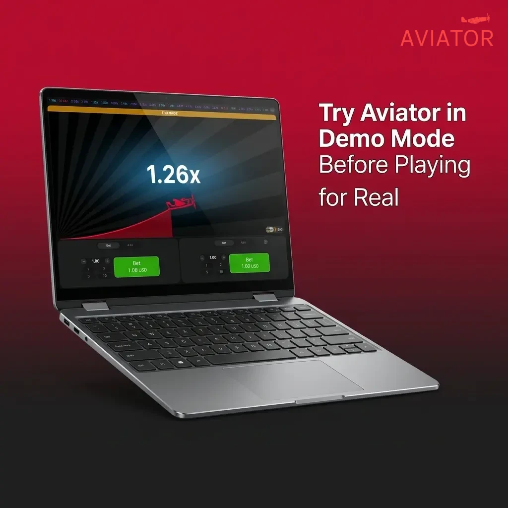 Aviator demo mode gameplay showing virtual credits, multiplier graph, and cash-out controls for practice play