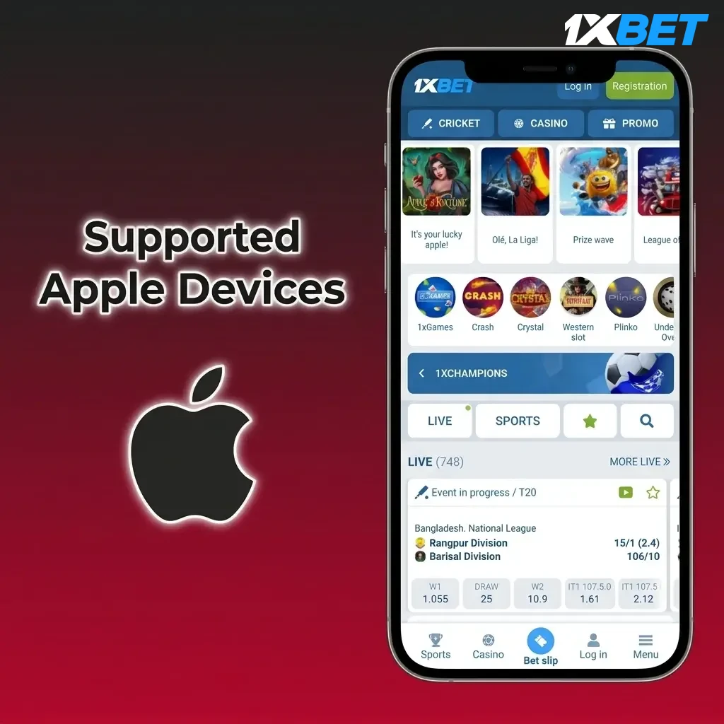 Apple devices supported by 1xBet Aviator PWA including iPhone 12 to 15 series and iPad models running iOS 12 or later