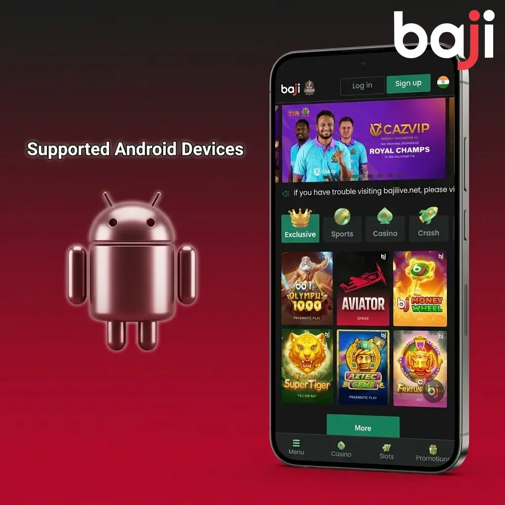 Android devices supported by Baji Live Aviator app across budget, mid-range, and flagship tiers including Samsung, Redmi, OnePlus