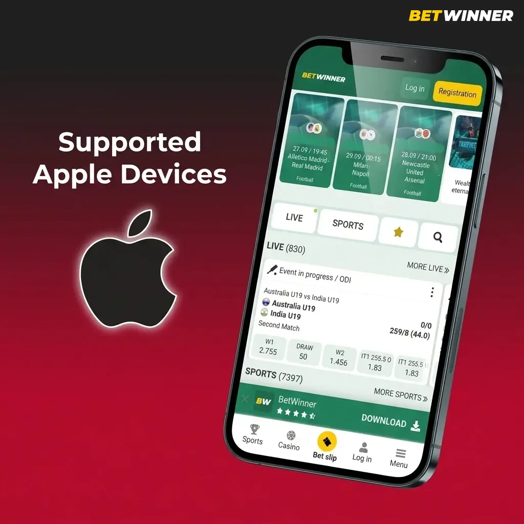 Supported Apple devices for Betwinner PWA including iPhone SE to iPhone 15 Pro and iPad models running iOS 12 or later