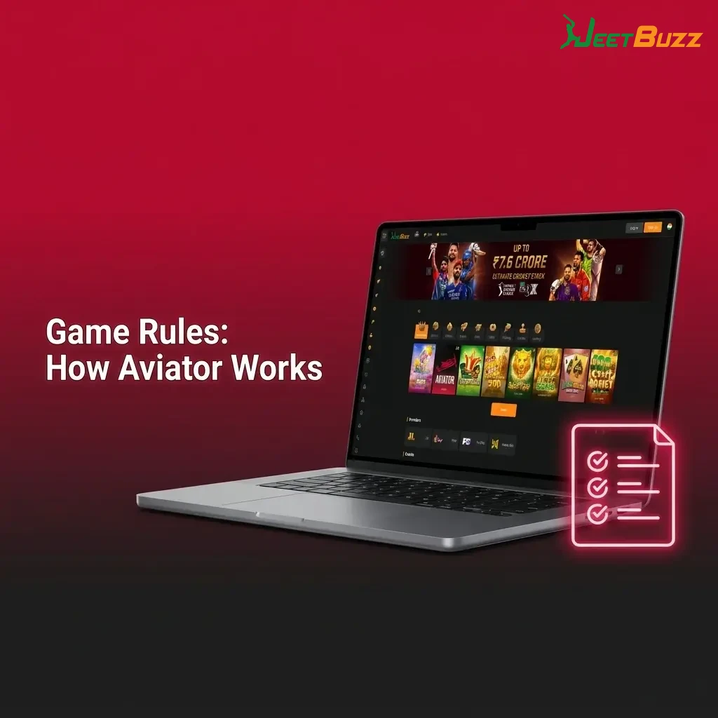Aviator game rules showing plane taking off with rising multiplier, bet range INR 10–10,000, cash out before plane flies away