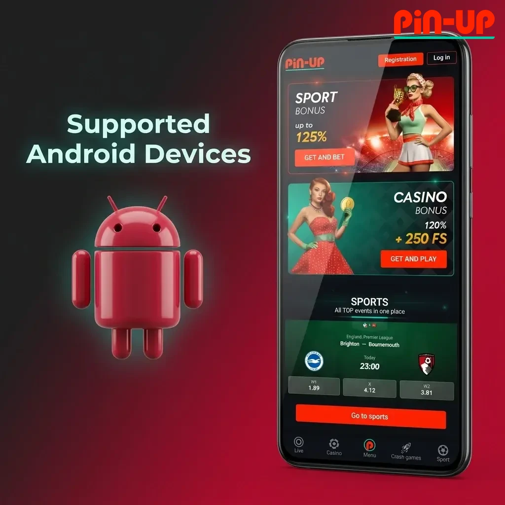 Pin-Up app tested on 10 Android devices from budget to flagship, compatible with Android 6.0+ and 1GB RAM minimum