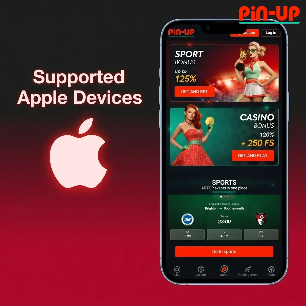 Apple devices supported by Pin-Up Aviator app, including iPhone SE to iPhone 15 Pro Max and iPad Air, running iOS 12 or later