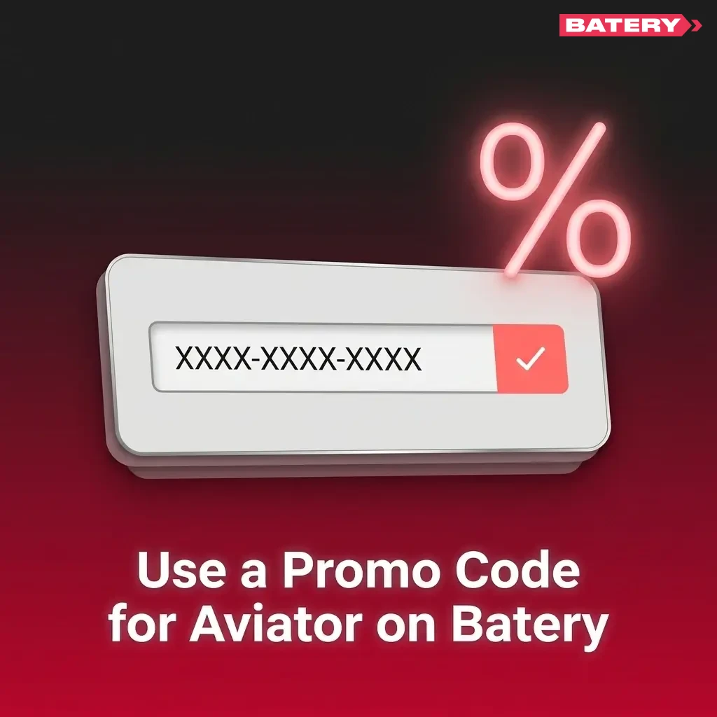 Batery promo code BAT100 entry field for Aviator game during registration or in account profile section